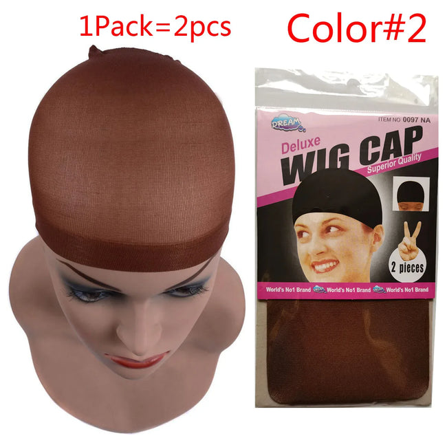 2Pcs Hair Cap Net Mesh For Weave Black Brown Stretch Mesh Wig Caps For Making Wigs Free Size Hairnets Caps