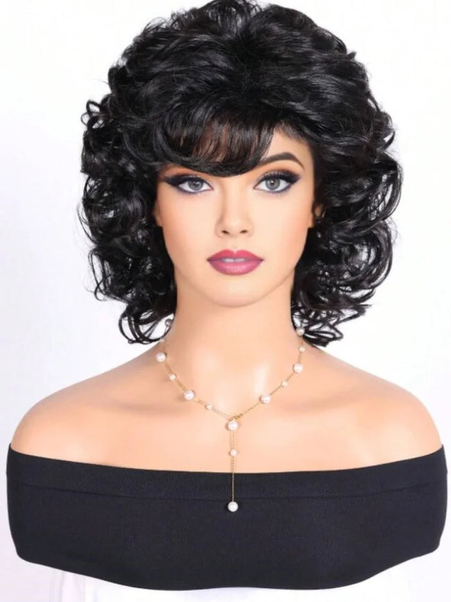 Natural curly synthetic wig with side edges
