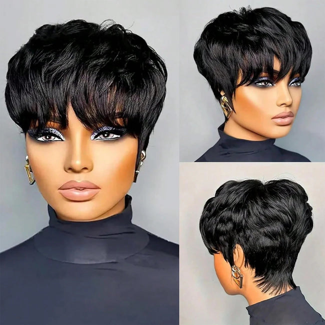 Short Bob Pixie Cut Wig With Bangs