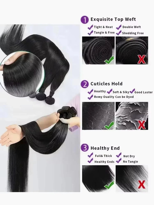 Straight Human Hair Bundles Brazilian Raw Remy Weave