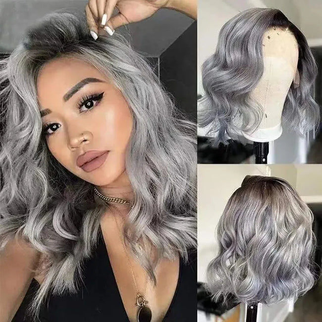 Ombre Silver Grey Synthetic Pre Plucked Wig