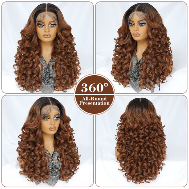 Synthetic Curly Lace Frontal Wigs With Bangs