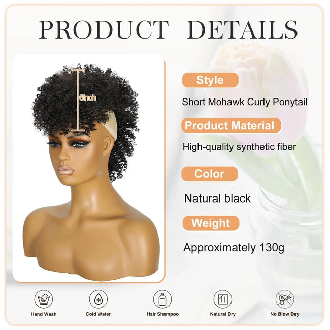 Synthetic Short African Curly Mohawk with Bangs Wig