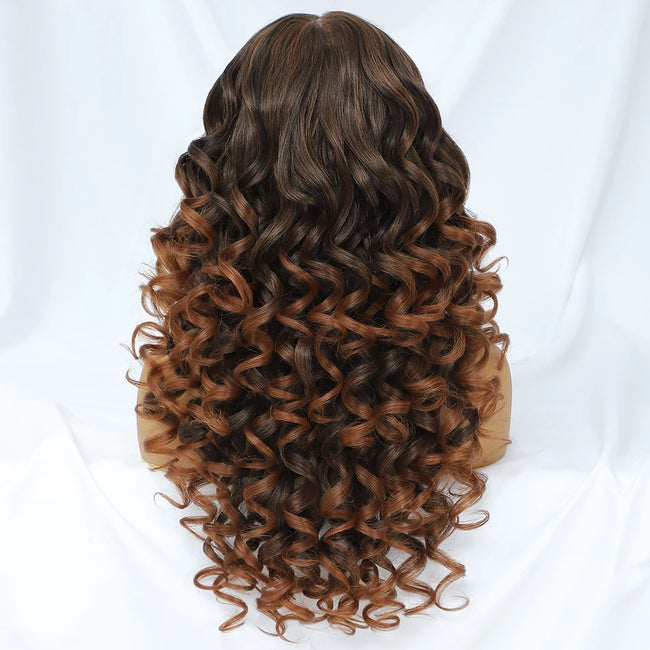 Synthetic Curly Lace Frontal Wigs With Bangs