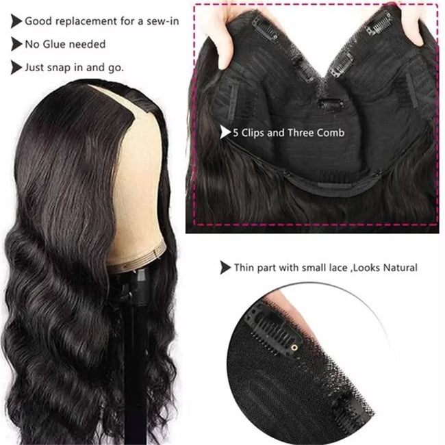 V Part Human Hair Body Wave Wig