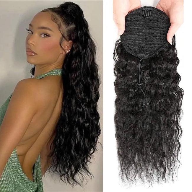 Curly Human Hair Drawstring Ponytail Extension