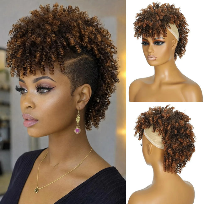 Synthetic Short African Curly Mohawk with Bangs Wig