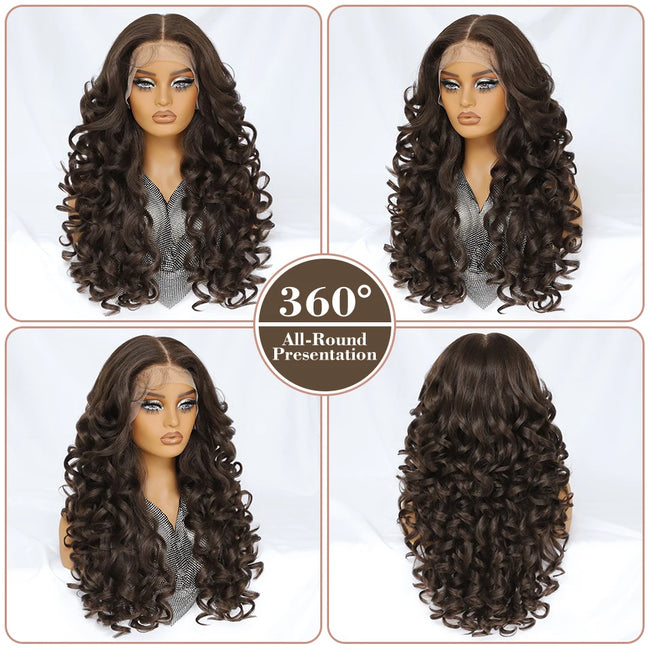 Synthetic Curly Lace Frontal Wigs With Bangs