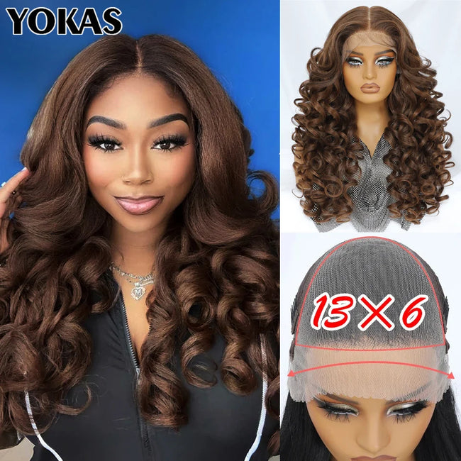 Synthetic Curly Lace Frontal Wigs With Bangs