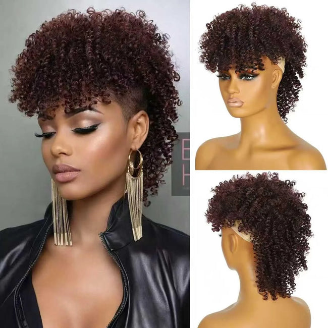 Synthetic Short African Curly Mohawk with Bangs Wig