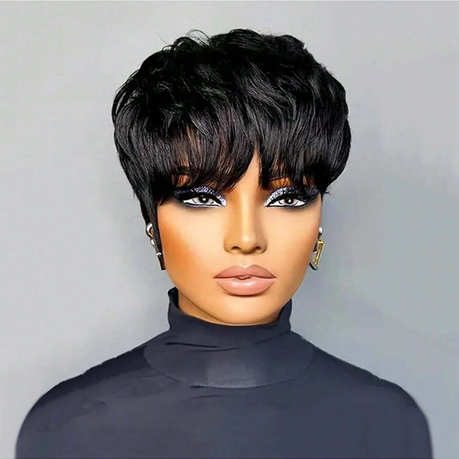 Short Bob Pixie Cut Wig With Bangs
