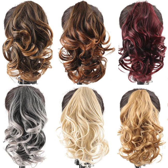 Short Ponytail Synthetic Curly Clip In Hair Extensions
