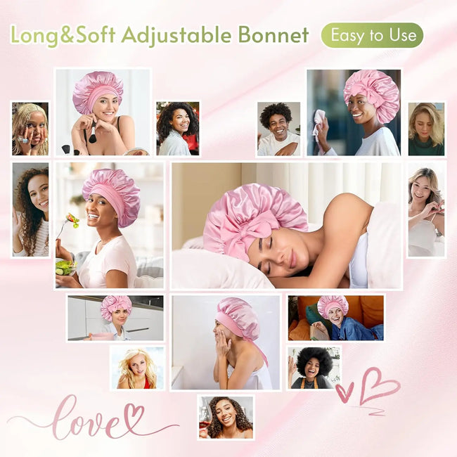 Satin Bonnet With Adjustable Bonne For Sleeping