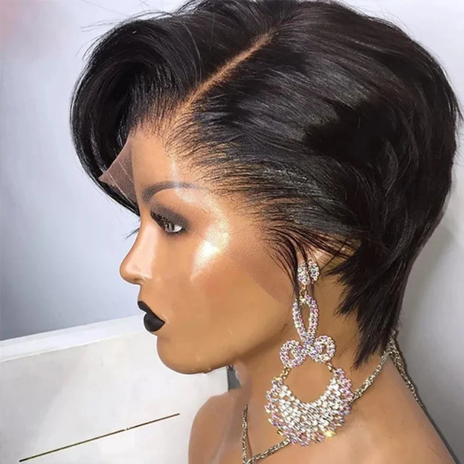 Burmese Hair Side Part Pixie Cut Straight Wig