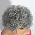 Short Silver Gray Curly Bob 100% Human Hair Wig