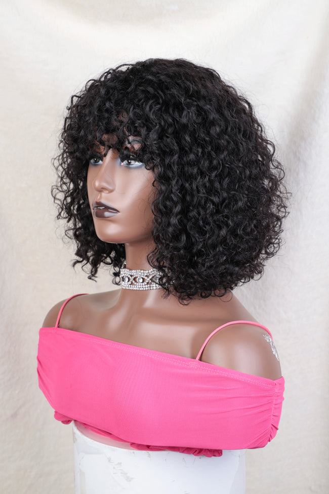 Jerry Curly Short Pixie Bob Cut Human Hair Wig With Bangs