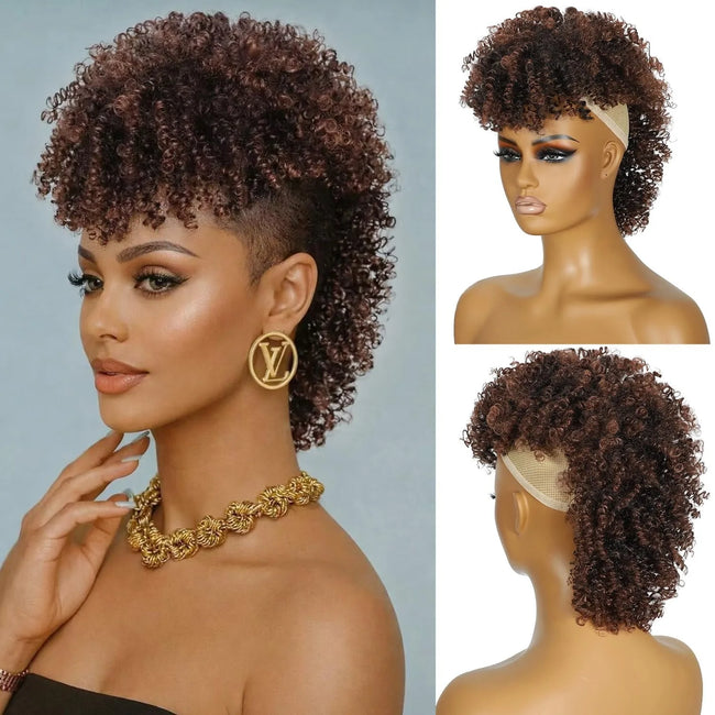 Synthetic Short African Curly Mohawk with Bangs Wig