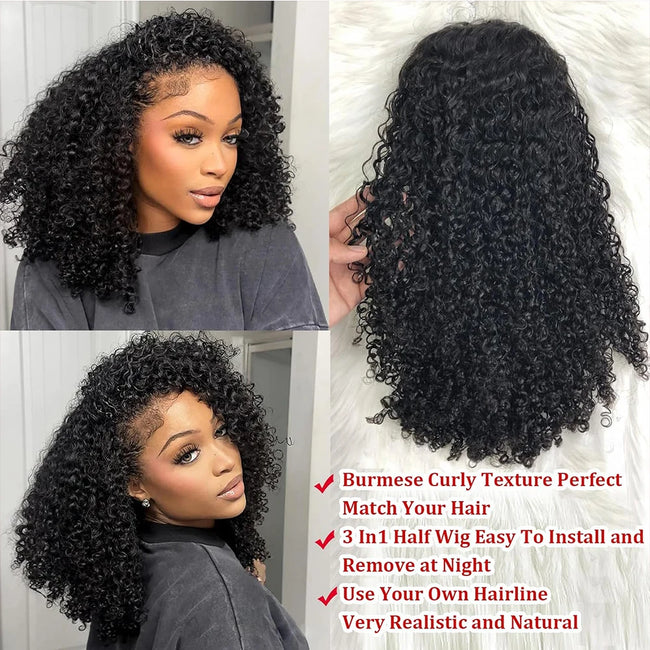 Human Hair Deep Curly Half Wig Jerry Curly