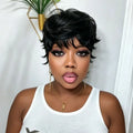 Mullet Pixie Cut Wig Natural Black Wig With Bangs