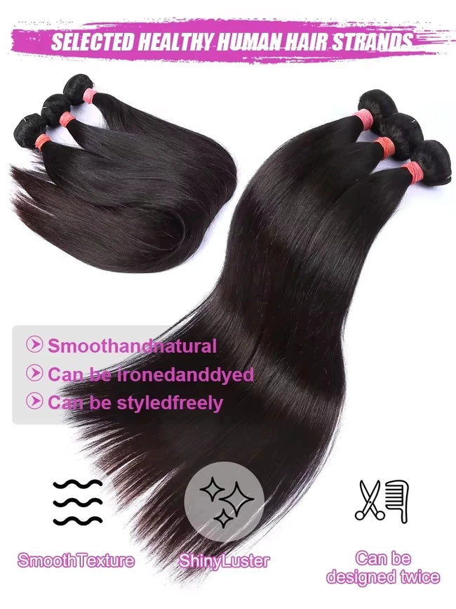 Straight Human Hair Bundles Brazilian Raw Remy Weave