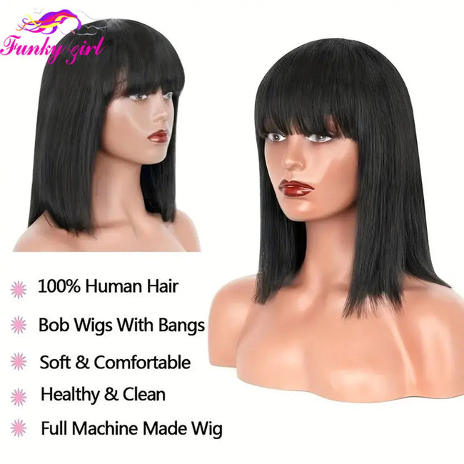 Brazilian Remy Human Hair Bob Wig with Bangs