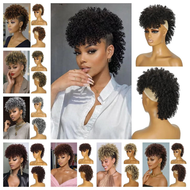 Synthetic Short African Curly Mohawk with Bangs Wig