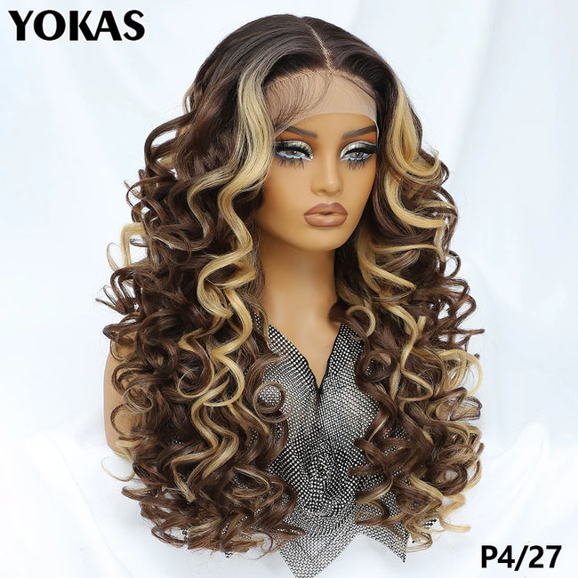 Synthetic Curly Lace Frontal Wigs With Bangs