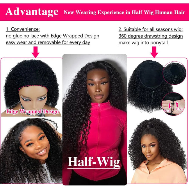 Human Hair Deep Curly Half Wig Jerry Curly