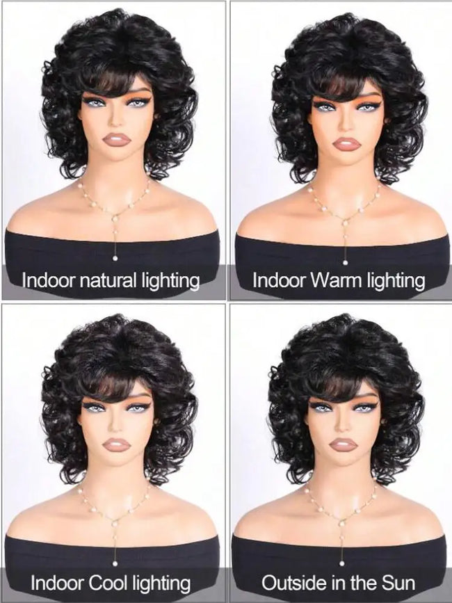Natural curly synthetic wig with side edges