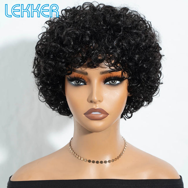 Short Silver Gray Curly Bob 100% Human Hair Wig