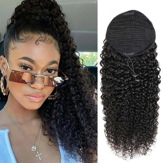 Curly Human Hair Drawstring Ponytail Extension
