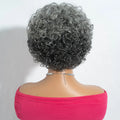 Short Silver Gray Curly Bob 100% Human Hair Wig