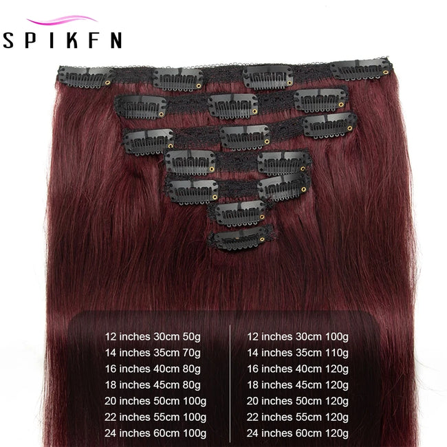 Burgundy Brazilian Remy Straight Hair Clip Hair Extensions