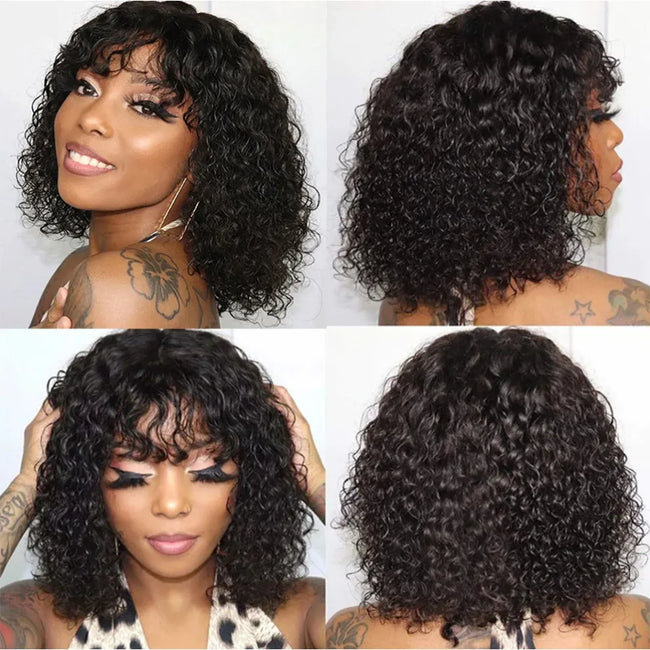 Jerry Curly Short Pixie Bob Cut Human Hair Wig With Bangs