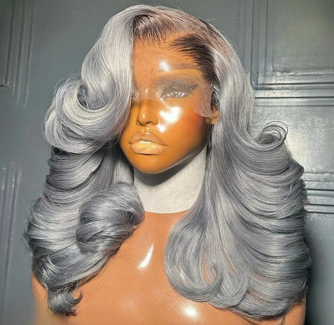 Ombre Silver Grey Synthetic Pre Plucked Wig