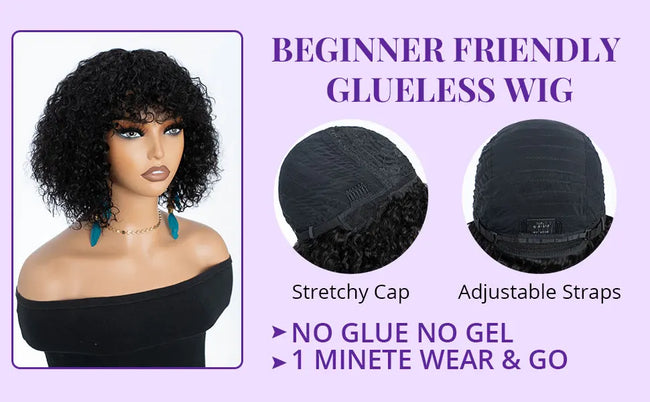 Ombre Water Wave Short Bob Wig With Bangs