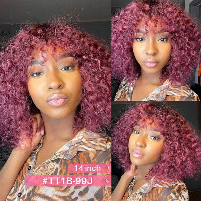 Jerry Curly Short Pixie Bob Cut Human Hair Wig With Bangs