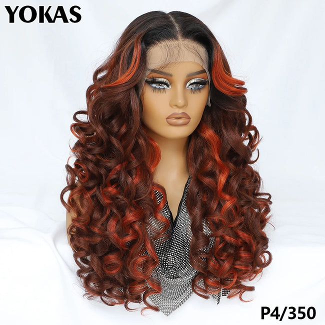 Synthetic Curly Lace Frontal Wigs With Bangs