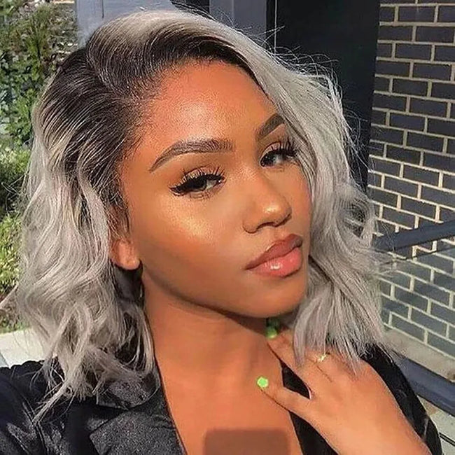 Ombre Silver Grey Synthetic Pre Plucked Wig