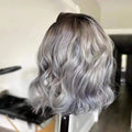 Ombre Silver Grey Synthetic Pre Plucked Wig