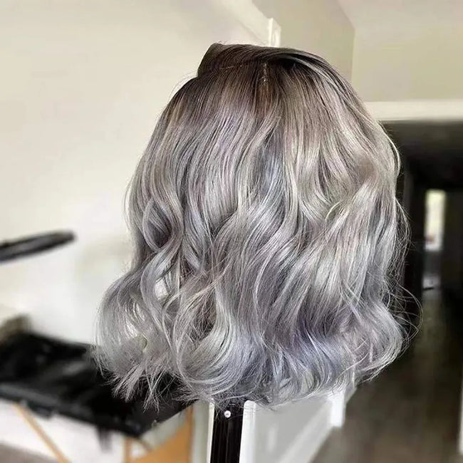 Ombre Silver Grey Synthetic Pre Plucked Wig