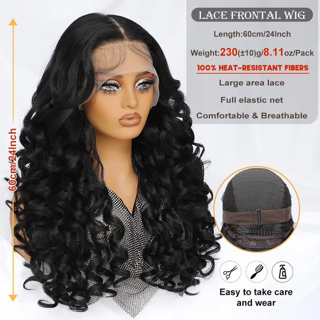 Synthetic Curly Lace Frontal Wigs With Bangs