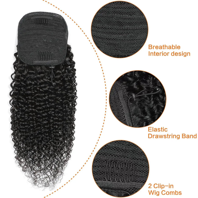 Curly Human Hair Drawstring Ponytail Extension