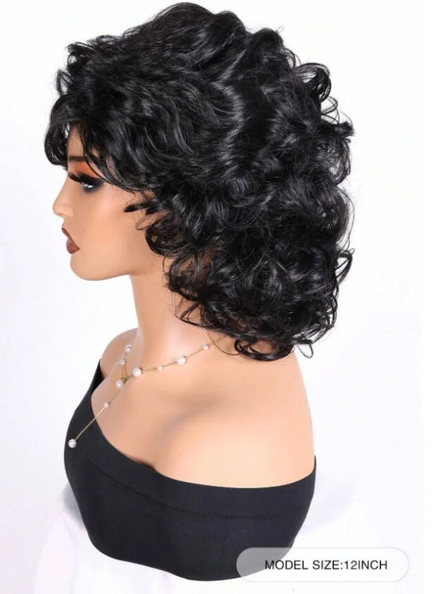 Natural curly synthetic wig with side edges