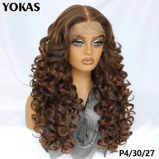 Synthetic Curly Lace Frontal Wigs With Bangs