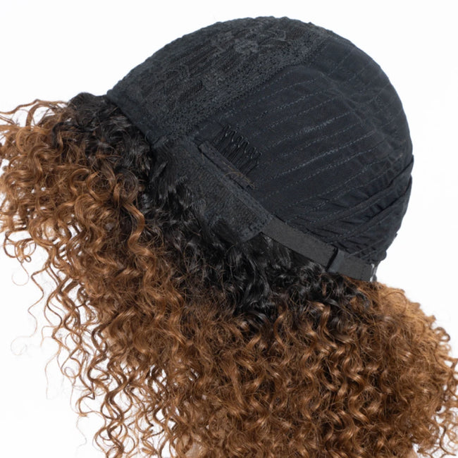 Natural Brown Afro Kinky Curly Human Hair Wig with Bangs