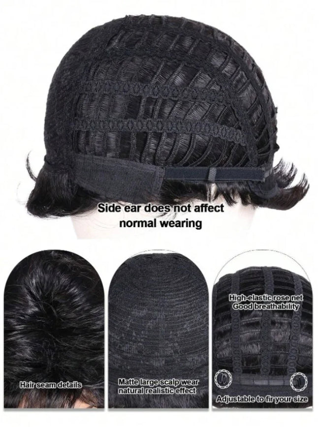 Natural curly synthetic wig with side edges