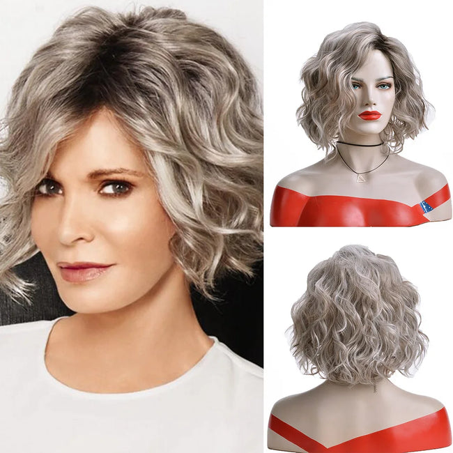 Synthetic Hair Wig Silver Gray Short Curly