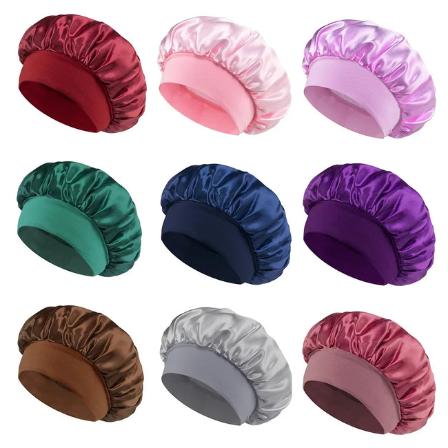 Wide-brimmed Satin Hair Bonnet for Sleeping