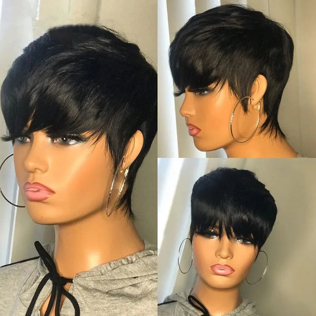 Pixie Cut Human Hair Wig With Bangs